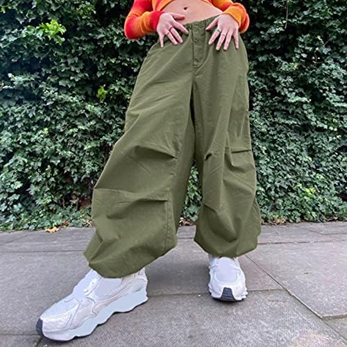 Fireените жени со низок половината карго панталони обични цврста боја Harajuku гроздобер Y2K низок пораст Baggy oggger опуштено џебно кино