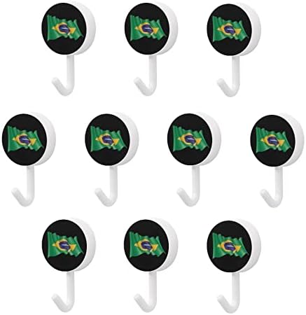 Пластични куки со бразилско знаме за еднократно лепило за лепило висечки wallидни куки за кујна бања 10 пакувања