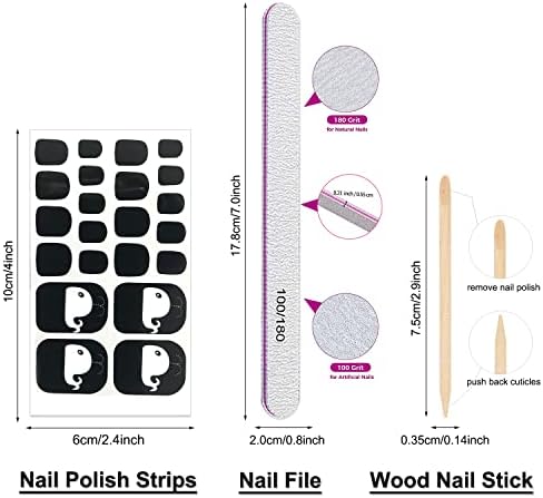 Даниази 16 листови со нокти Полски ленти со црни налепници за нокти целосни обвивки за нокти за жени самостојни ленти за нокти, вистински нокти полски стап на ноктит