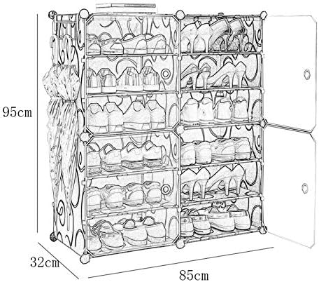 Zeelyde Rack Rack, Stratification 2 колони 6 нивоа пластични со врата, отстранлив складирање 24 пара чевли Дневна соба за дневна