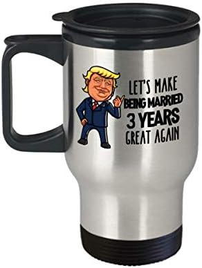 Трета Годишнина Трамп Патување Кригла Трета Година Брак Кожа Прослава Смешно Кафе Чаша За Жена Или Сопруг
