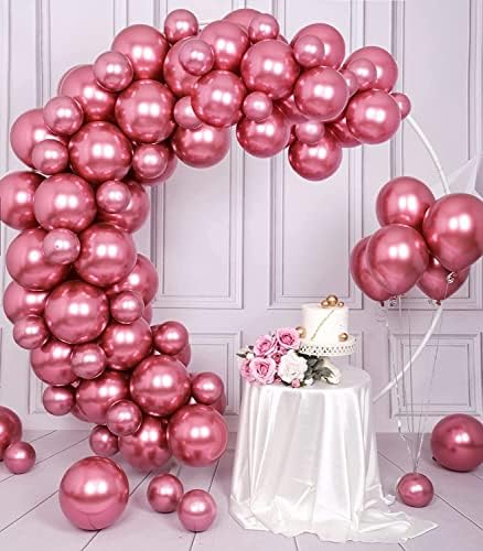 Метални Розови Балони, Темно Розови Метални Балони, 12 Инчни Метални Хромирани Розови Балони Сјајни Балони Од Латекс За Украси Од Балони Од Розова