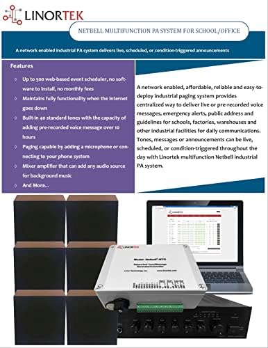 Linortek NetBell-NTG-W3 TCP/IP веб-базиран PA Систем Контролер Мултифункционален звучник за монтиран wallид за училишно/фабрички пауза