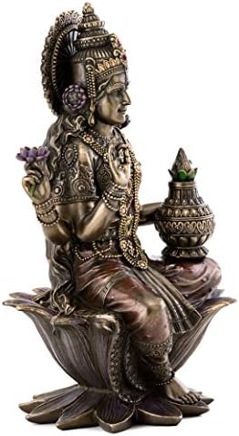 Врвна колекција седеше статуа на Лакшми Хинду - божица на богатство, богатство, мудрост и скулптура на просперитет во премиум ладна бронзена бронза - колекционерск?