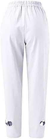 Kcjgikpok Постелнини широки панталони за нозе, палацо еластично-половината удобна памучна постелнина каприс панталони со џебови што