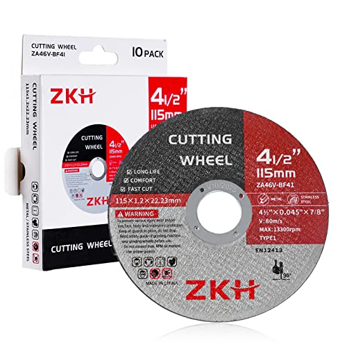 ZKH 10 пакувања Исечени тркала 4 1/2 инчи, диск за сечење на мелница за метал за метал и не'рѓосувачки челик/инокс сечење, ултра тенко,