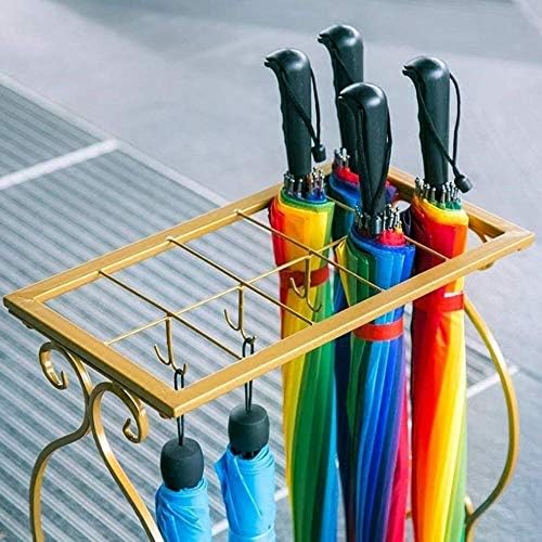 Омон чадори чадори стојат железни уметности за складирање на рекки за одење, со куки ＆ база за капење, за хотелско лоби за домашна канцеларија,