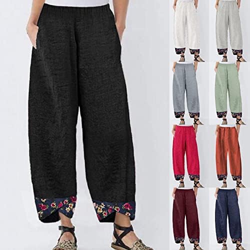 Широки панталони за нозе за жени со високи половини, обични панталони Работни панталони лабави проточни летни панталони со џебови