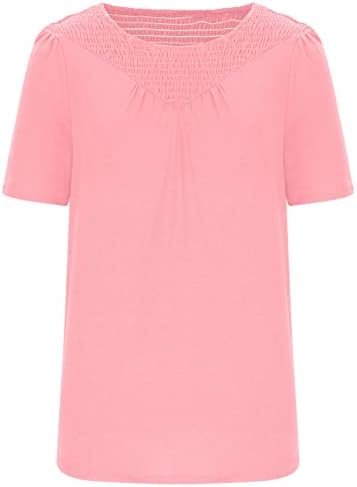 Женски летни врвови со трескави маици со кратки ракави, основни маички лажички маички за вратот лабави вклопуваат цврсти блузи