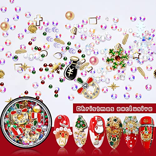 Божиќни нокти rhinestones, супер ценети над 2000pcs 8 садови 3Д привлечни нокти Sequins легуни ирваси снежни снежни снегулки, метални