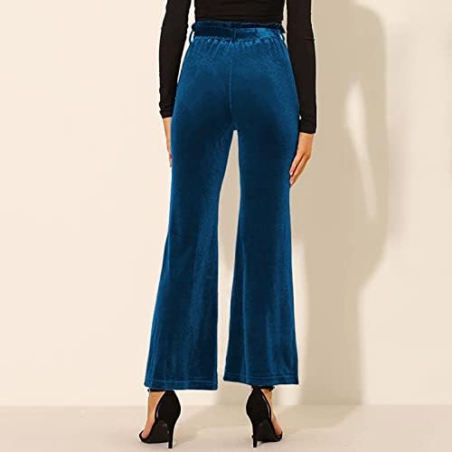 Здфер Флејл Јога панталони за жени обични дами цврста боја разгалена со висока половината еластична широка панталони со џебови со џебови
