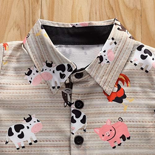 Zoiuytrg дете бебе момче симпатична животинска крава крава коњско печатење, исклучете ги кошулите со јака кошули случајни цврсти шорцеви летна облека
