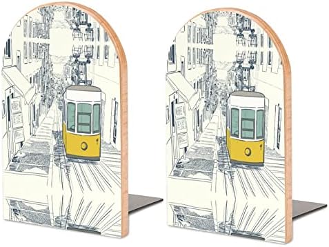 Тивок Уличен Трамвај Во Лисабон Декоративни Книги За Полици 1 Пар Книга Завршува Не-Лизгање Канцеларија Држете Штанд