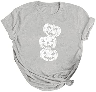 Женски падови маици од тиква, смешни кратки ракави за Ноќта на вештерките, графички маички врвови пилешка кошула