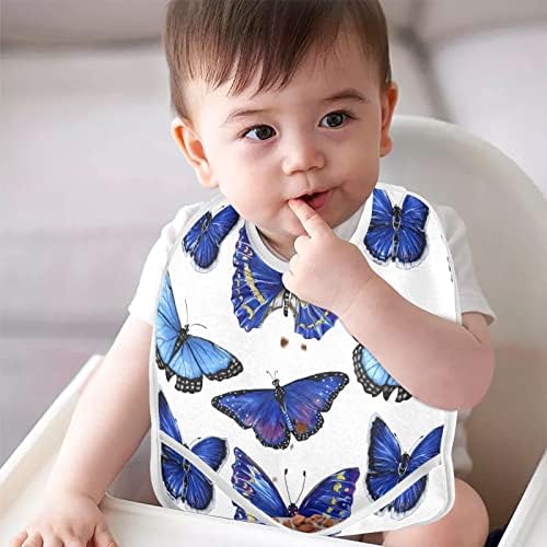 Mazeann Бебе Бибс сини пеперутки бебиња хранење биб, прилагодлива храна за храна за деца за девојче момче