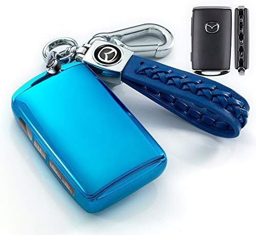 Заштитник на капакот на паметните клучеви на Tinemin Smart Key со држач за кожни клучеви за 2019-2021 Mazda 3, Mazda 3 Hatchback,