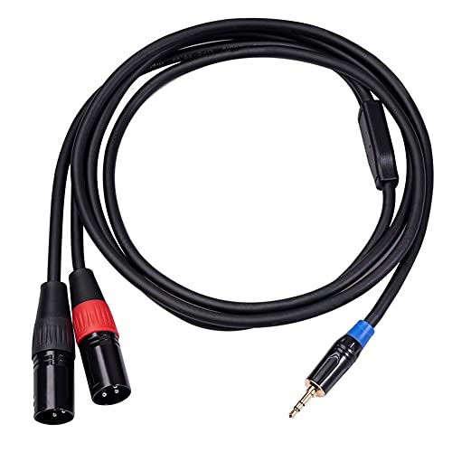 Конектори 3,5 mm до двојниот XLR стерео аудио кабел 1/8 инчен TRS Aux MALE до 2 XLR машки адаптер за адаптер за миксер за засилувач