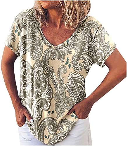 Дами блуза краток ракав 2023 памук длабок v врат графички салон блуза маица за тинејџерски девојки лето есен екс екс -бив