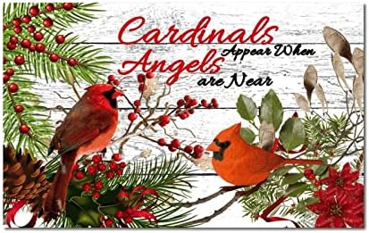 Црвена птица се појавуваат кога ангелите се близу дрвени знаци Рустикални Божиќни маички ведникот wallид плакета здраво зимска дрво украс фарма