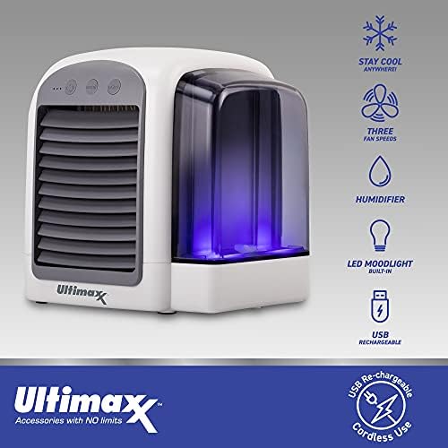 Пакет Ultimaxx 2 - безжичен, преносен мини климатик со 3 брзини - вентилаторот за ладење на личен климатик е шепот -ти -тив и двојки