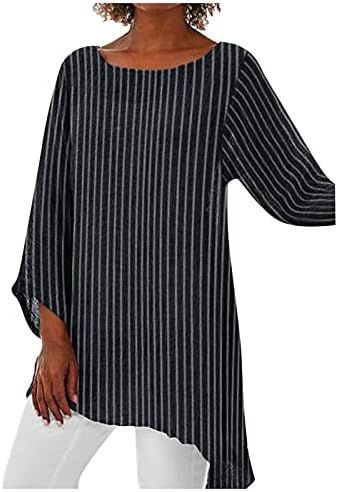 Women'sенски врвови со долги ракави плус печатење со големина на ленти за лабава кошула Врвови на кошула Неправилни врвови