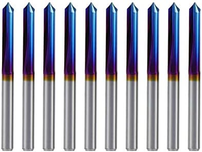 Hefute 10pcs Нано сино обложена карбид V форма PCB гравура за гравура 90 степени 0,1 mm врв 1/8 Shank CNC рамен дно остриот рутер