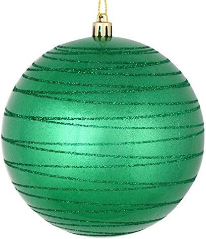 Викерман 6 Божиќна украсна топка, морска храна зелена бонбона завршница со сјајни линии, распрскувана пластика, декорација на новогодишни