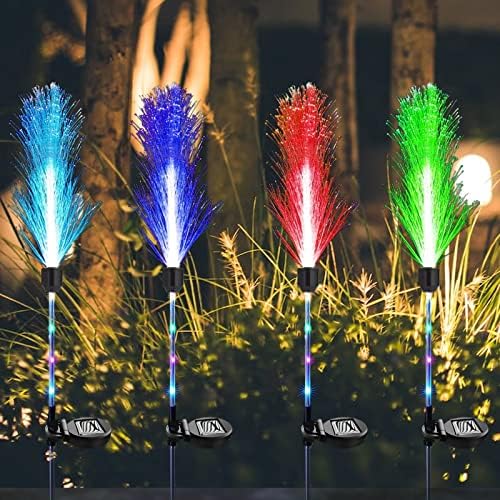 VGE соларни светла на отворено градинарски светла, 4 пакувања со оптички влакна од влакна, 7 осветлување на пејзажот за менување на бои за патеката