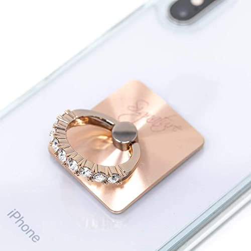 Завршен држач за прстен за мобилни телефони - Стенд за смартфон за кристал со потпис w/ 360 ротација на прстот за забивање, розово