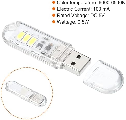 Patikil 6000-6500K Mini USB LED светло, 4 пакувања 0,5W преносен допир ноќен LED светлосен стап за тенок ламба модул за тастатура за кампување лаптоп, чиста бела светлина