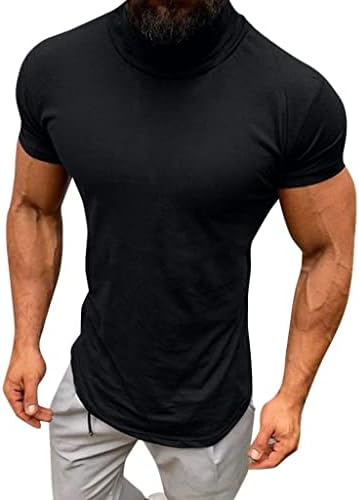 Кошула за мажи Turtleneck цврсти кратки ракави врвови на блуза обична пролетна летна памучна мешавина од кошули