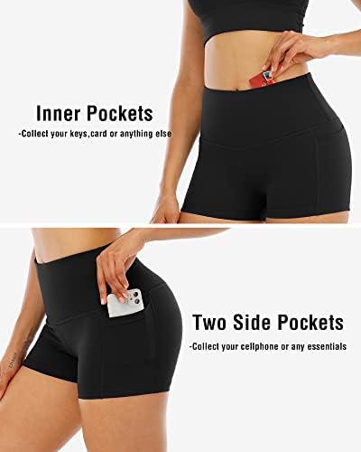 Chrleisure 4 пакуваше Spandex Јога шорцеви со џебови за жени, шорцеви за плен на тренингот со високи половини