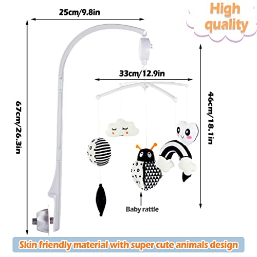 КАКИБЛИН Бебе Креветчето Мобилни, Мобилни За Креветчето Со Виси Ротирачки Играчки, Расадник Мобилен За Новороденчиња Со Музичка Кутија, Црно-Бело Мобилен за Бебе Д