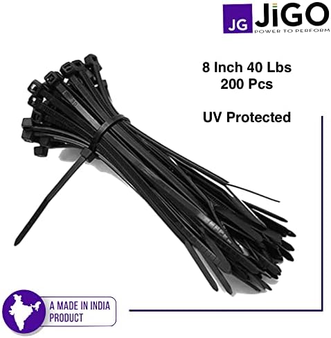 Jigo кабелски поштенски врски 8 инчи кабелски врски 200 парчиња за управување со кабел Премиум најлон големи патенти-врски за управување