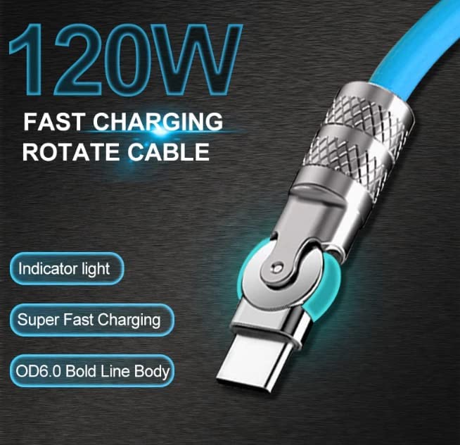 Чаби гејмер 180 Ротирачки кабел за брзо полнење, 180 ° Ротирачки кабел за брзо полнење, USB до C трајно за да се избегне кршење, флексибилен