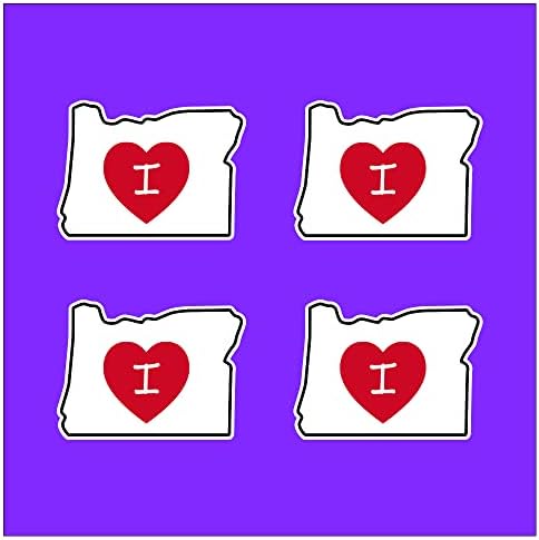 4 пакет | Ја сакам налепницата за декларации во форма на Орегон со црвено срце | Доказ за вода 3,5 инчи | Или | Автомобил камион