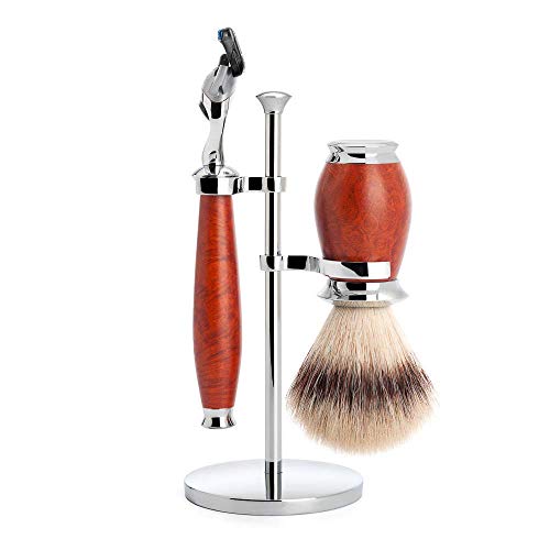 Mühle Purist Briar Wood 3-парчиња Silvertip Fiber 5-сечила за бричење на бричење
