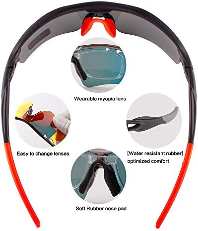 Тонеозол Спортски Очила За Сонце, Поларизирани Велосипедски Очила За Мажи Жени, со 5 Заменливи Леќи за Возење Велосипед