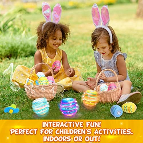6 компјутери Велигденски јајца осветлуваат трепкачки врвови играчки за деца, спин играчки со LED жироскоп за велигденски забави, сјај во материјалите за темна забав?