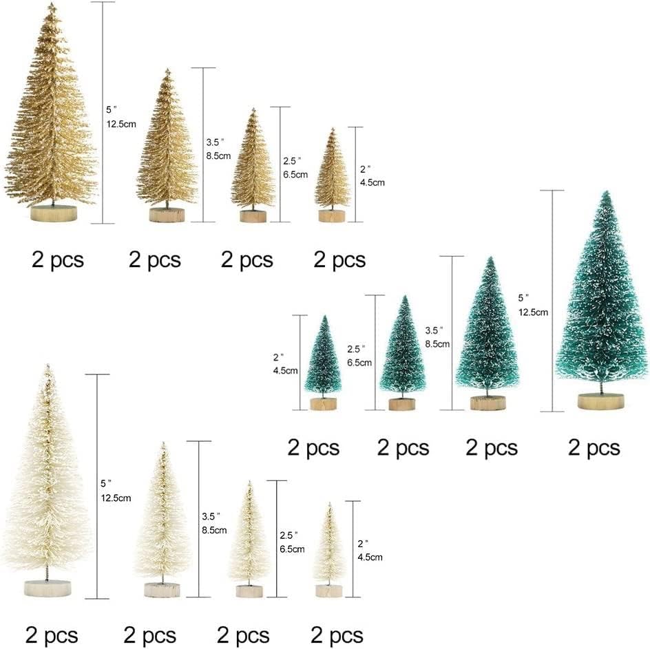 Aerwo 24 парчиња вештачки мини новогодишни елки, надградба на сисални дрвја со дрвја од шишиња со шишиња за божиќна маса врвни декор зимски занаети зелени, злато и слон
