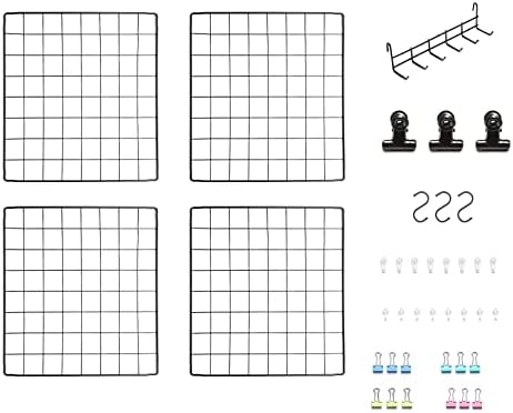 Feedily 4 пакет метална решетка wallидна плоча, вклучувајќи 1 решетка за куки, табла за приказ на фотографии и слики, photoид за фотографии,