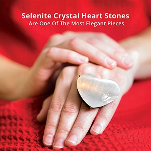 Сол 84 селенитски кристално срце камења, олеснување на вознемиреност и чистење на лековити кристал, џеб загрижено срце камен за