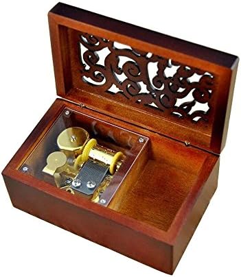 Fnly 18 белешки Антички врежана дрвена музичка кутија со ветерници, Рудолф Музичката кутија со црвено-нозе, со движење со злато, во правоаголник,
