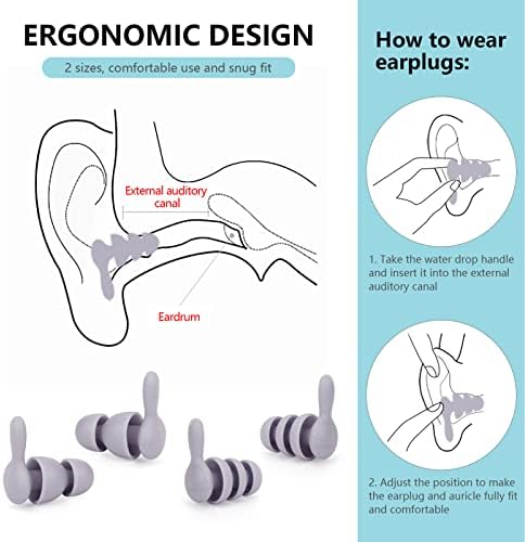 Приклучоци за ушни уши за откажување на бучава за спиење, 2 пар силиконски уши за намалување на бучава Супер меки ушни приклучоци