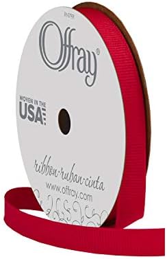 Offray 62135 3/8 широка лента со грбови, 3/8 инчи x 18 стапки, црвена