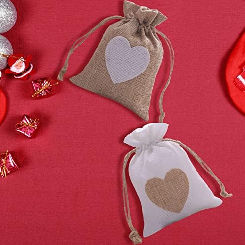 Бурлап торби 3,7 x5.1 влечење на срцев лампчиња торбички за бонбони торбички Постелнина џебови за свадба на Денот на вineубените Велигден Божиќ
