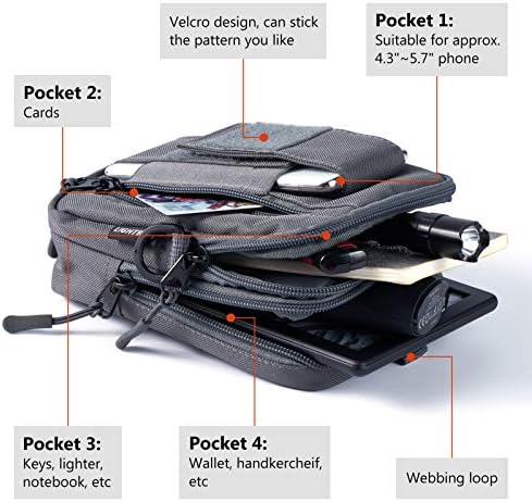 Bassdash Light-Bare Series Tactical Molle Pouch повеќенаменска EDC Crossbody торба торба половината, компактна торбичка за гаџети со држач за мобилни телефони