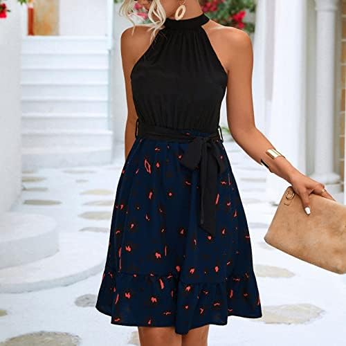 Nokmopo работни фустани за жени моден стил печатен обичен врат долг фустан летен краток фустан