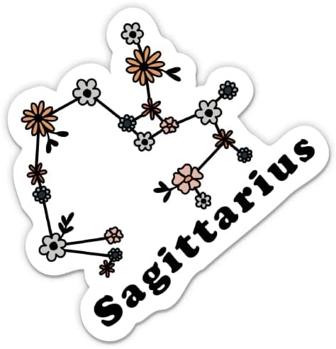 Флорална хороскопска налепница Sagittarius - 3 налепница за лаптоп - водоотпорен винил за автомобил, телефон, шише со вода - ДЕЦАЛ за сагитариус