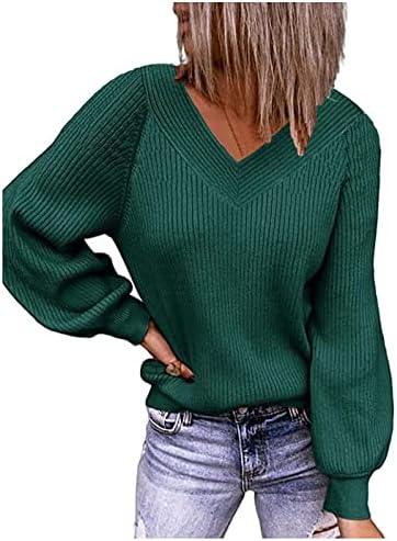 Fragarn 2022 Нов плетен џемпер, женски В-врат Туника Туника Врв со долг ракав пулвер обичен проток маички маички за врвови на врвови